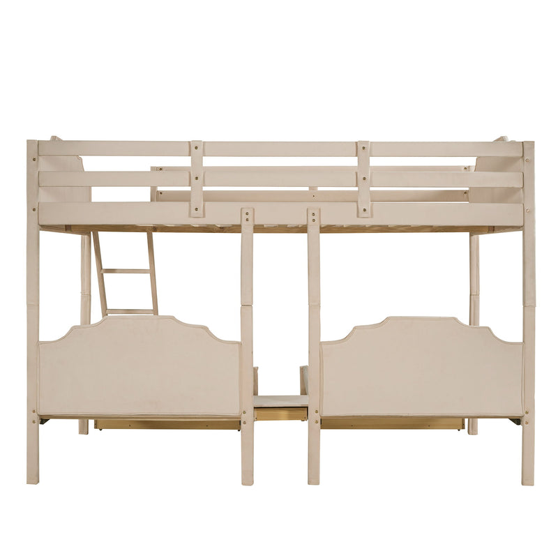 Bunk Bed, Triple Bed With Drawers And Guardrails