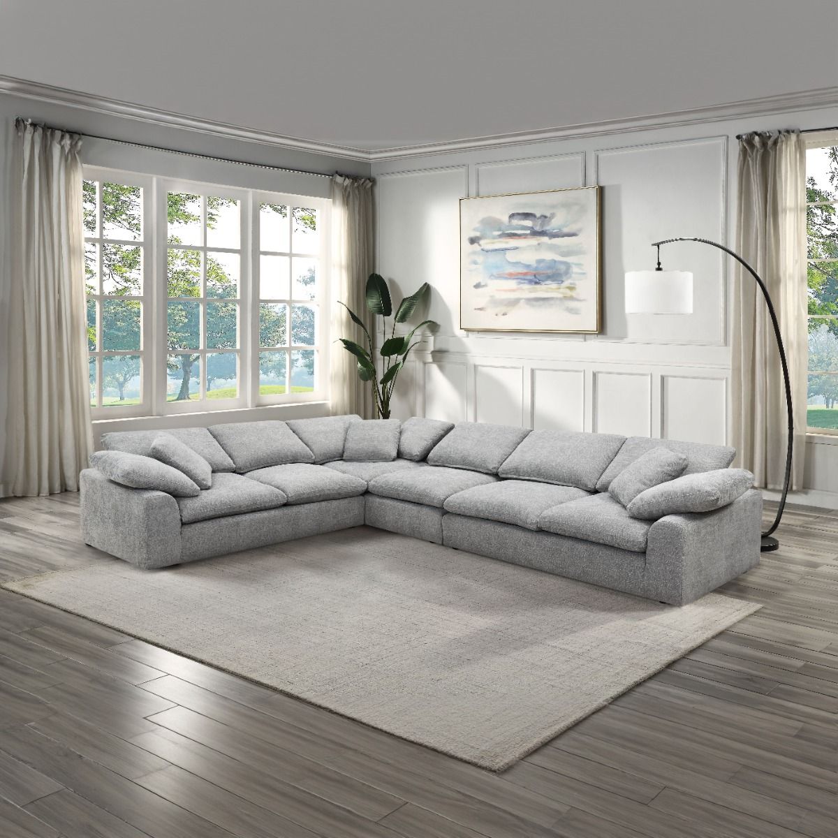 Naveen - Sectional Sofa With 6 Pillows - Gray Linen - Urban Living Furniture (Los Angeles, CA)