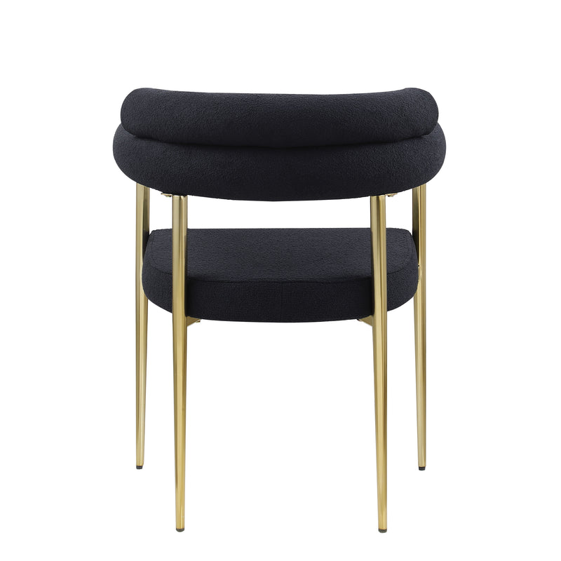 Dining Chairs (Set of 2), Mid-Century Modern Dining Chairs, Kitchen Dining Room Chairs, Round Boucle Backrest Sherpa Dining Chair With Brushed Bronze Metal Legs