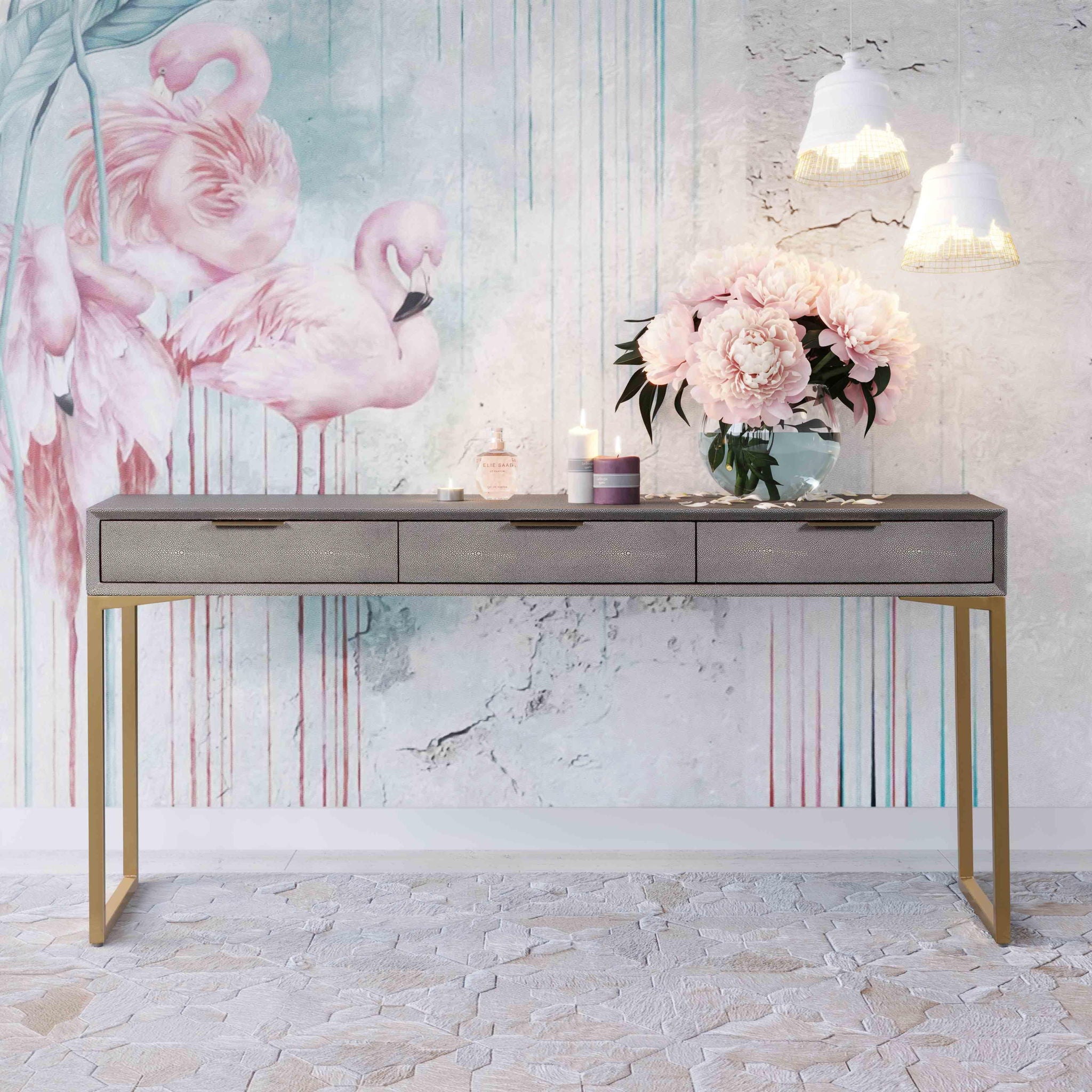 Pesce - Shagreen Console Table - Pearl Silver - Urban Living Furniture (Los Angeles, CA)