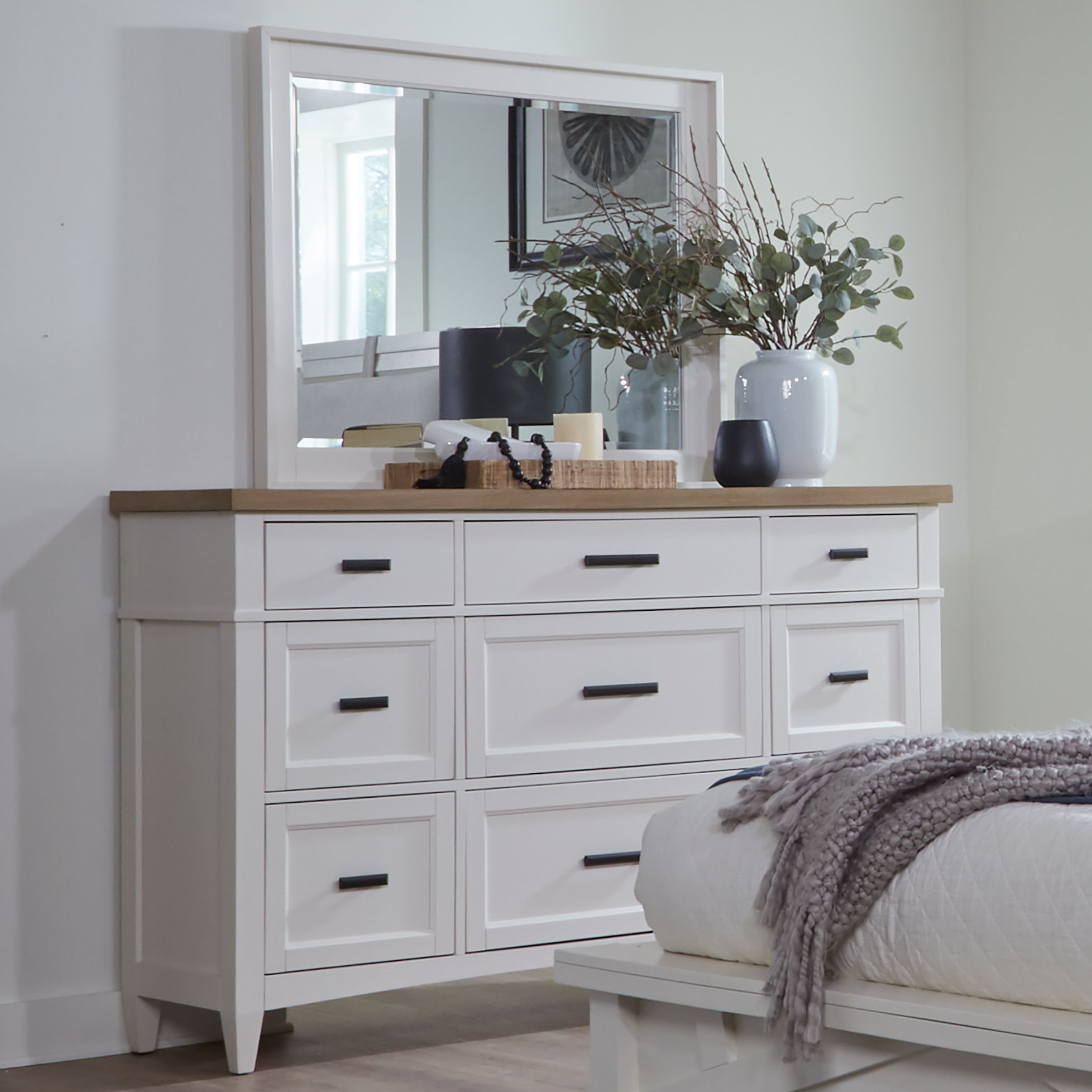 Americana Modern Bedroom - 9 Drawer Dresser And Mirror - Cotton - Urban Living Furniture (Los Angeles, CA)