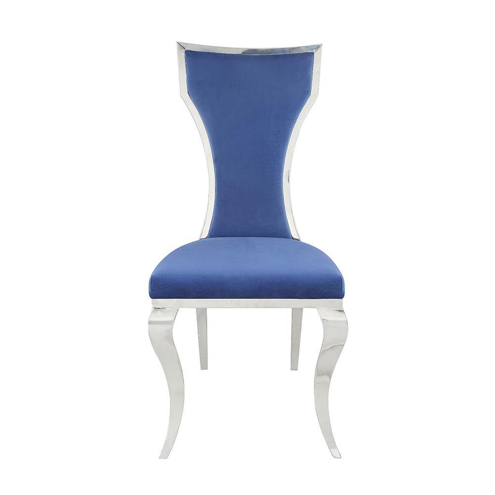 Azriel - Side Chair (Set of 2) - Blue Velvet & Mirroed Silver - Urban Living Furniture (Los Angeles, CA)