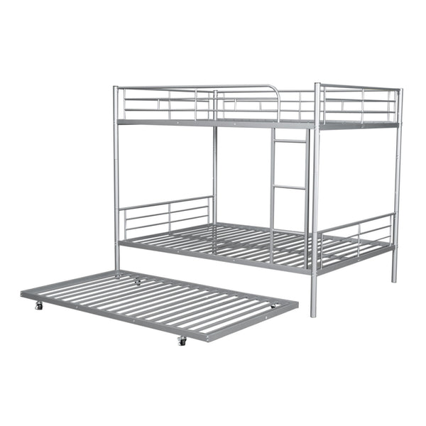 Full Over Full Metal Bunk Bed With Trundle - Silver