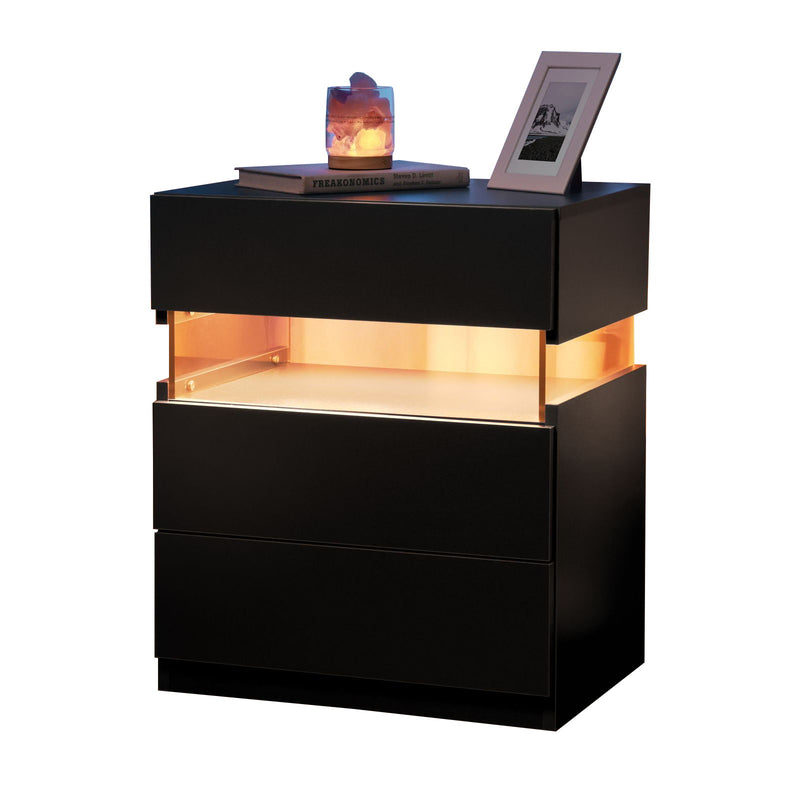 LED Nightstands, 3 Drawer For Bedroom