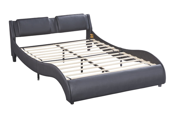 Upholstered Platform Bed With LED Light, Frame Slatted