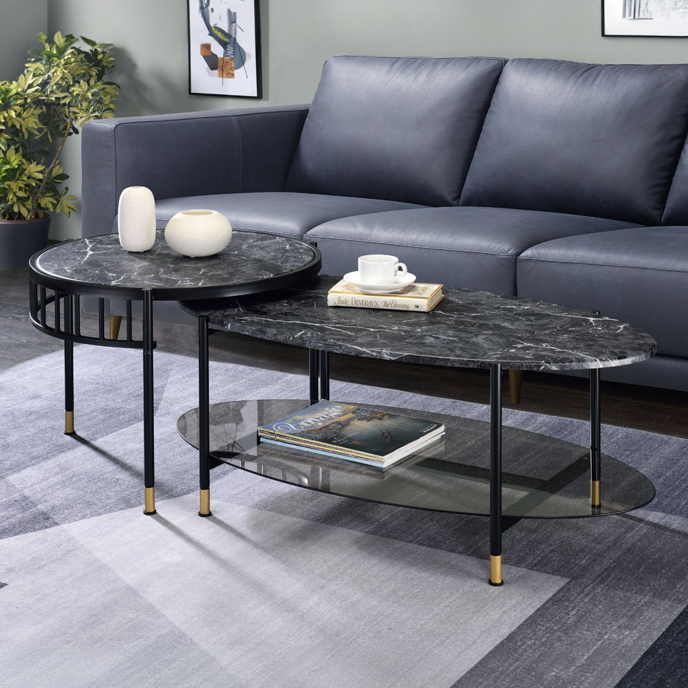 Silas - Nesting Coffee Table Set - Faux Marble Top & Black - Urban Living Furniture (Los Angeles, CA)