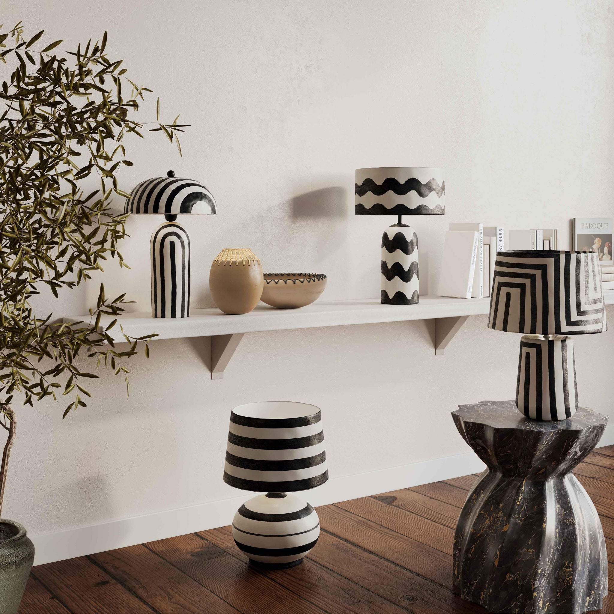 Positano - Striped Papier Mache Table Lamp - Urban Living Furniture (Los Angeles, CA)