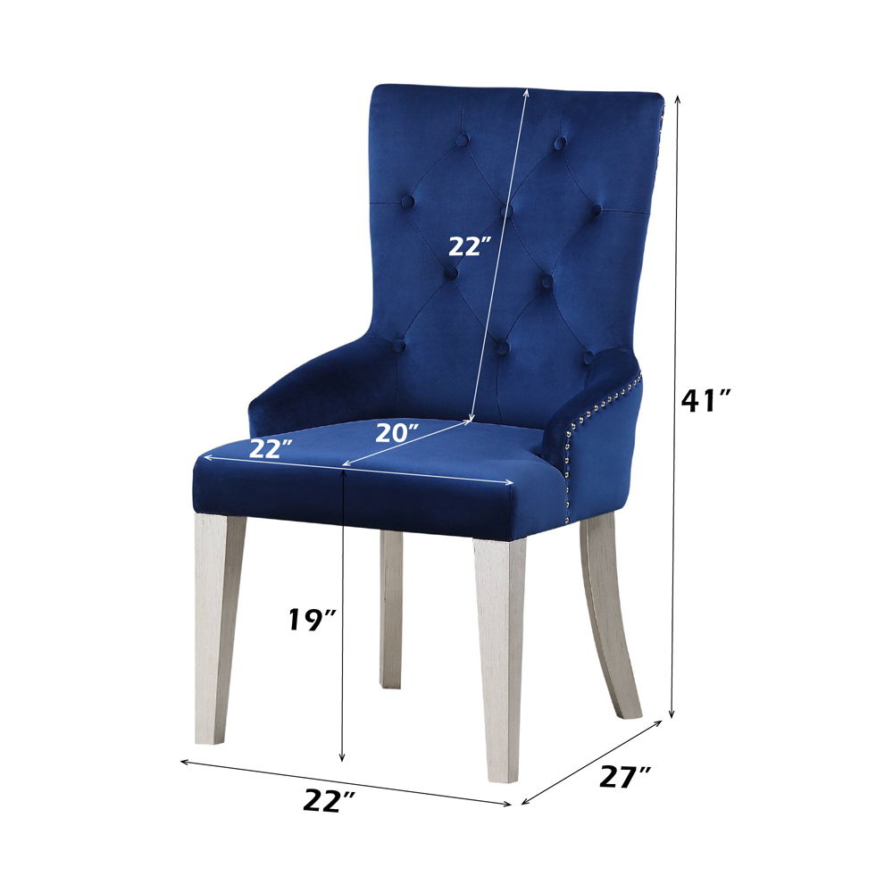 Varian - Side Chair - Blue Fabric & Antique Platinum - Urban Living Furniture (Los Angeles, CA)