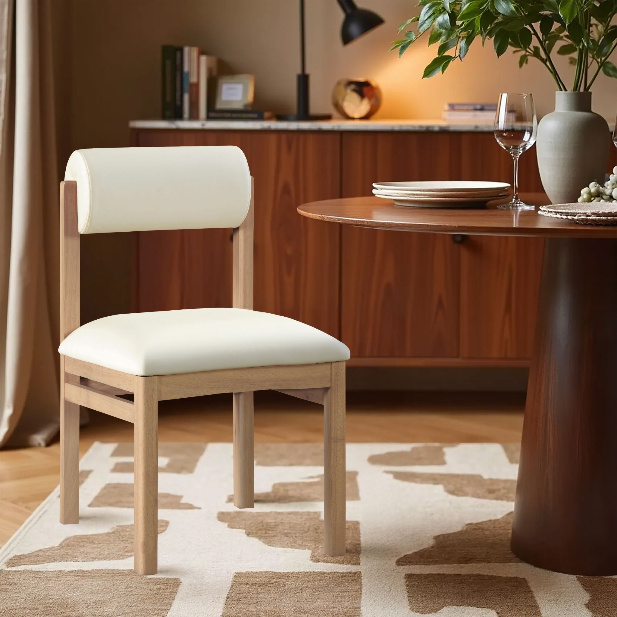 Roundhill - Faux Leather Dining Chair (Set of 2) - Natural Frame - Urban Living Furniture (Los Angeles, CA)