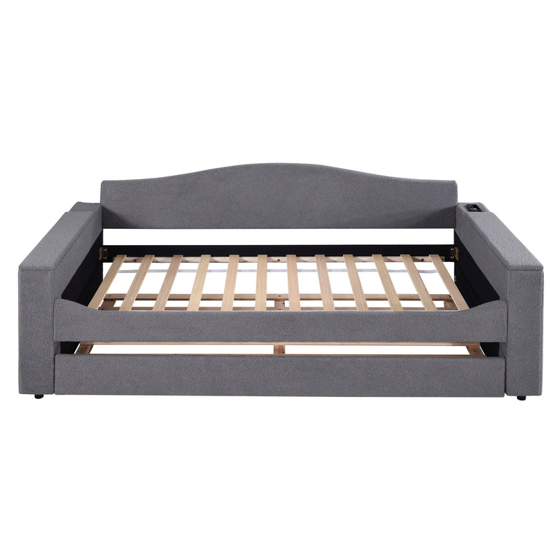 Upholstered Daybed With Storage Armrests, Trundle And Latest Integrated Bluetooth Audio System