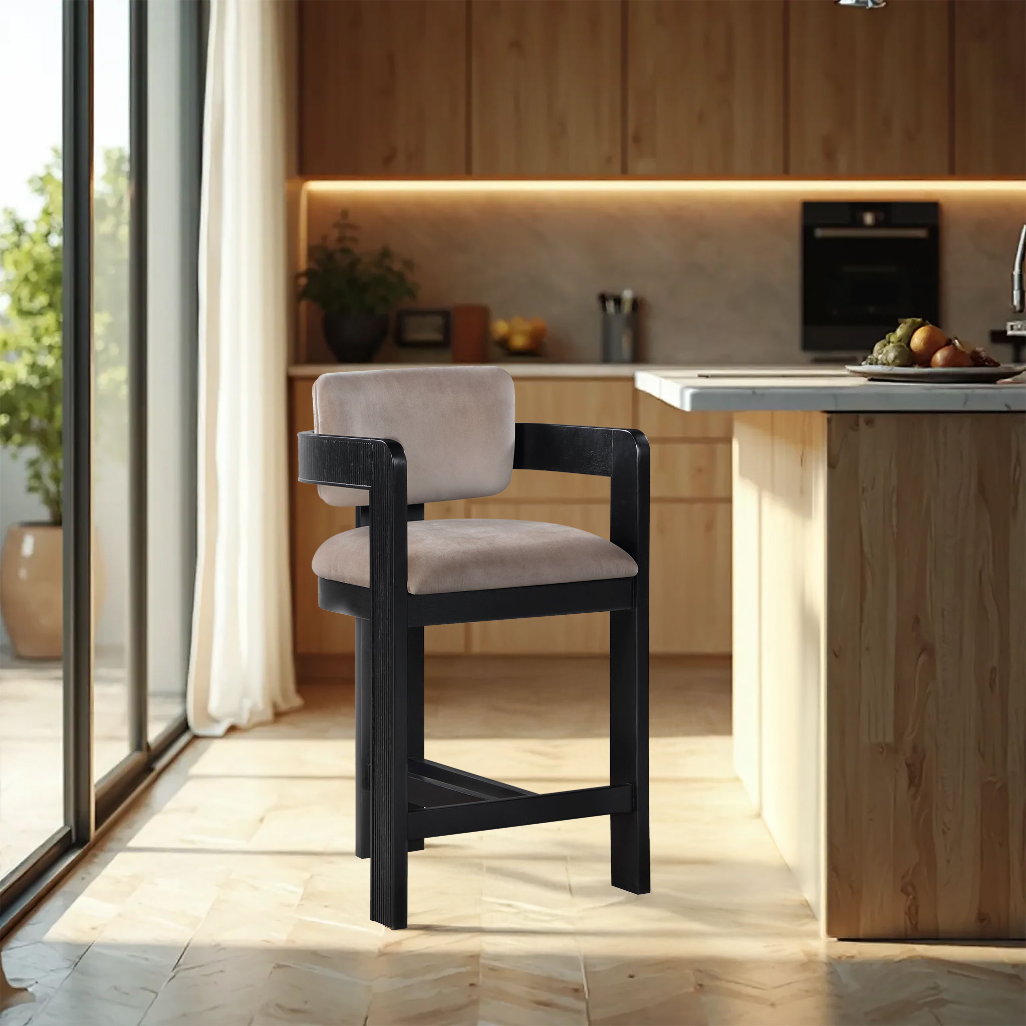 Sacha - Velvet Stool With Black Base - Urban Living Furniture (Los Angeles, CA)