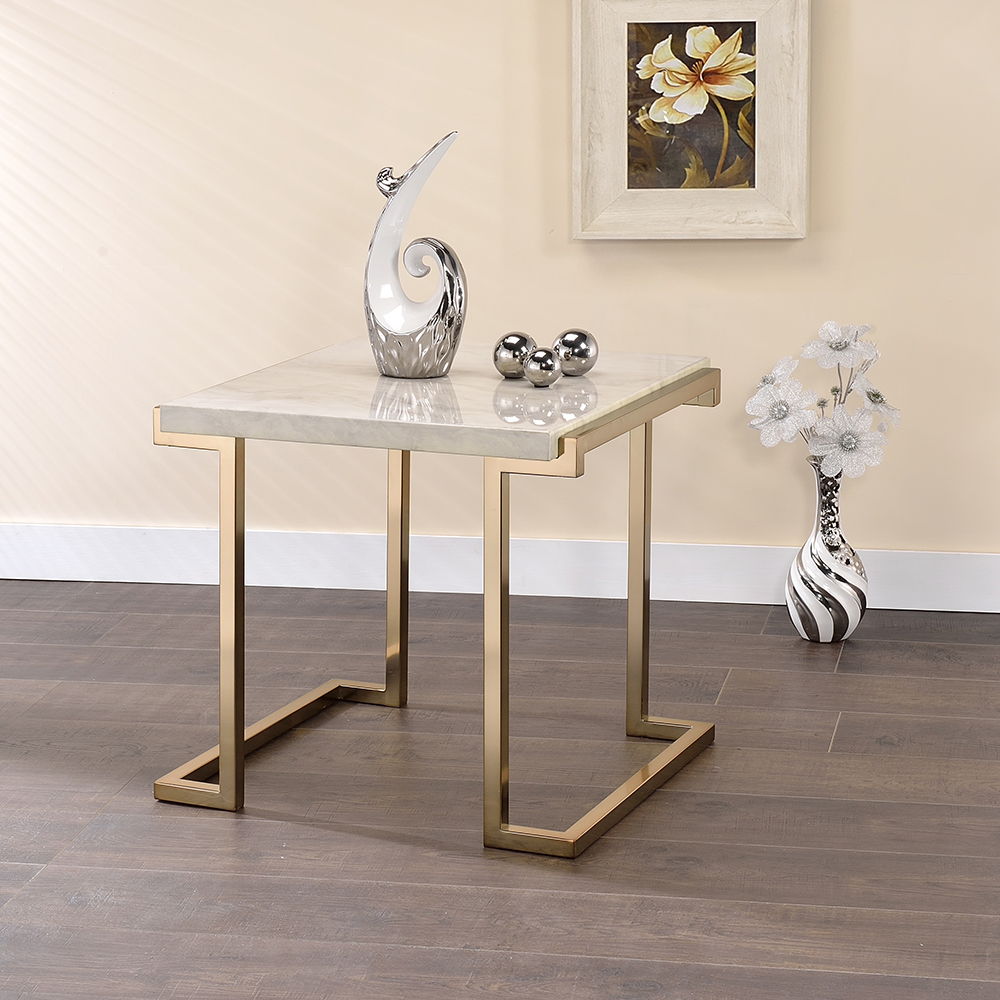 Boice II - End Table - Faux Marble Top & Champagne - Urban Living Furniture (Los Angeles, CA)