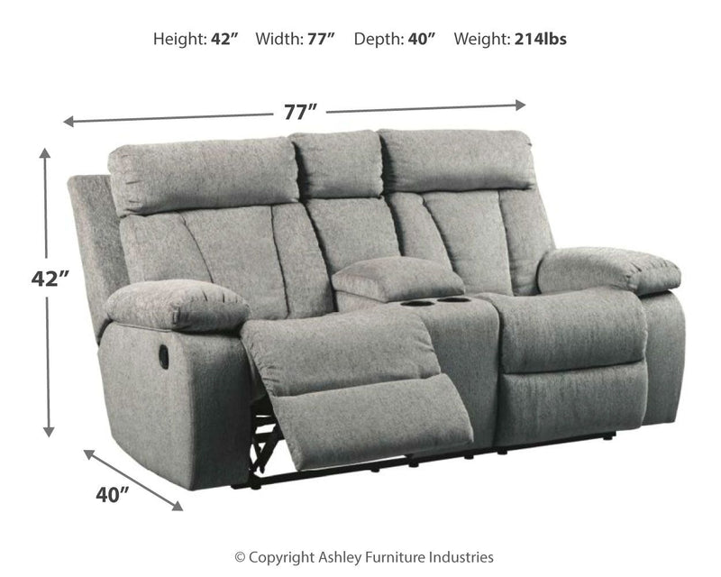Mitchiner - Fog - DBL Rec Loveseat w/Console