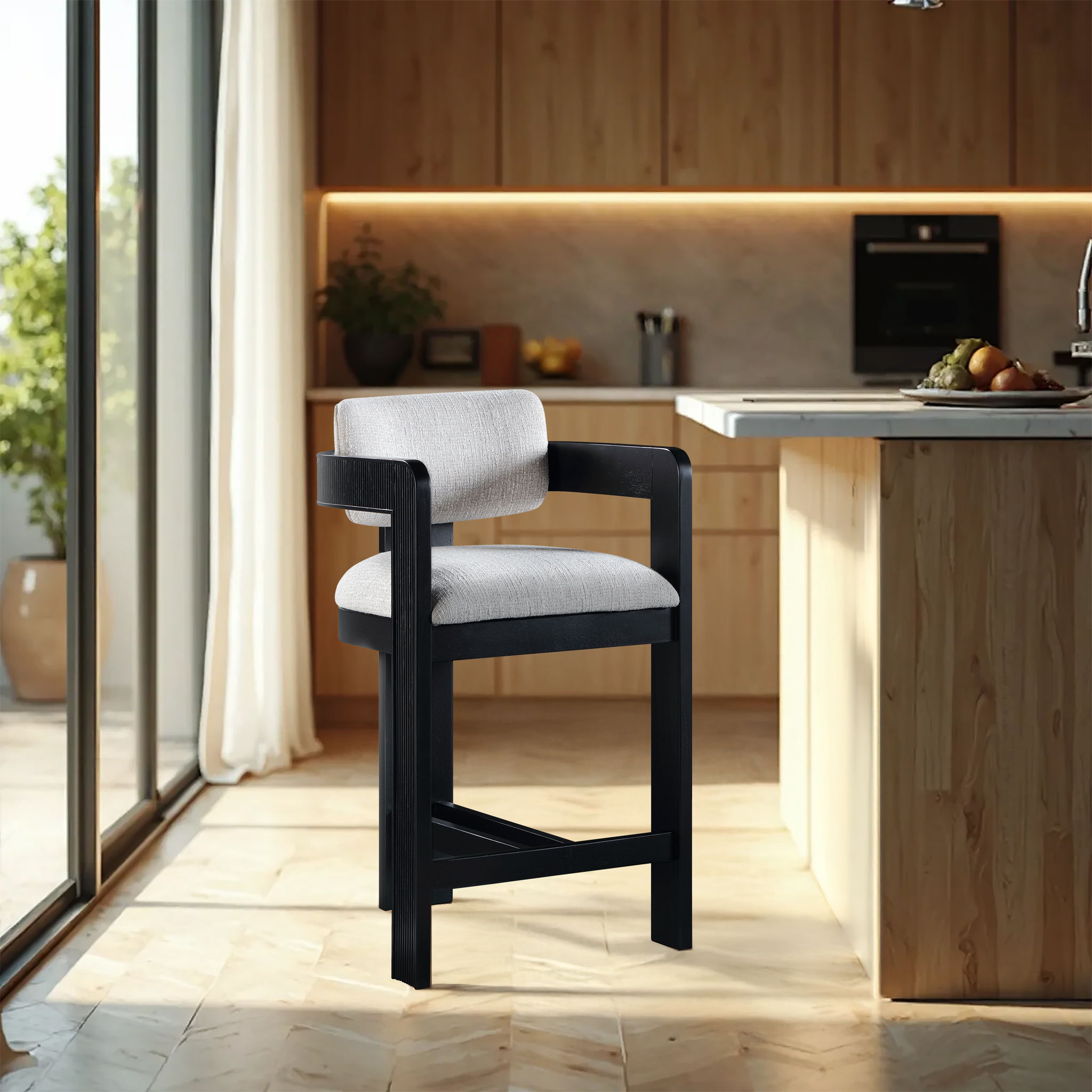 Sacha - Linen Stool With Black Base - Urban Living Furniture (Los Angeles, CA)