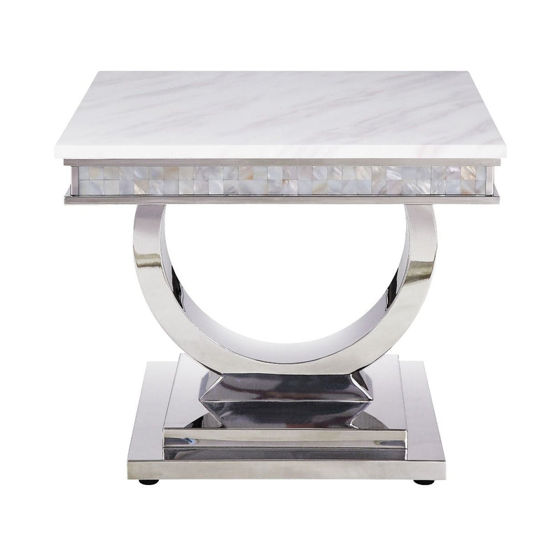 Zander - Console Table - White Printed Faux Marble & Mirrored Silver Finish - Urban Living Furniture (Los Angeles, CA)