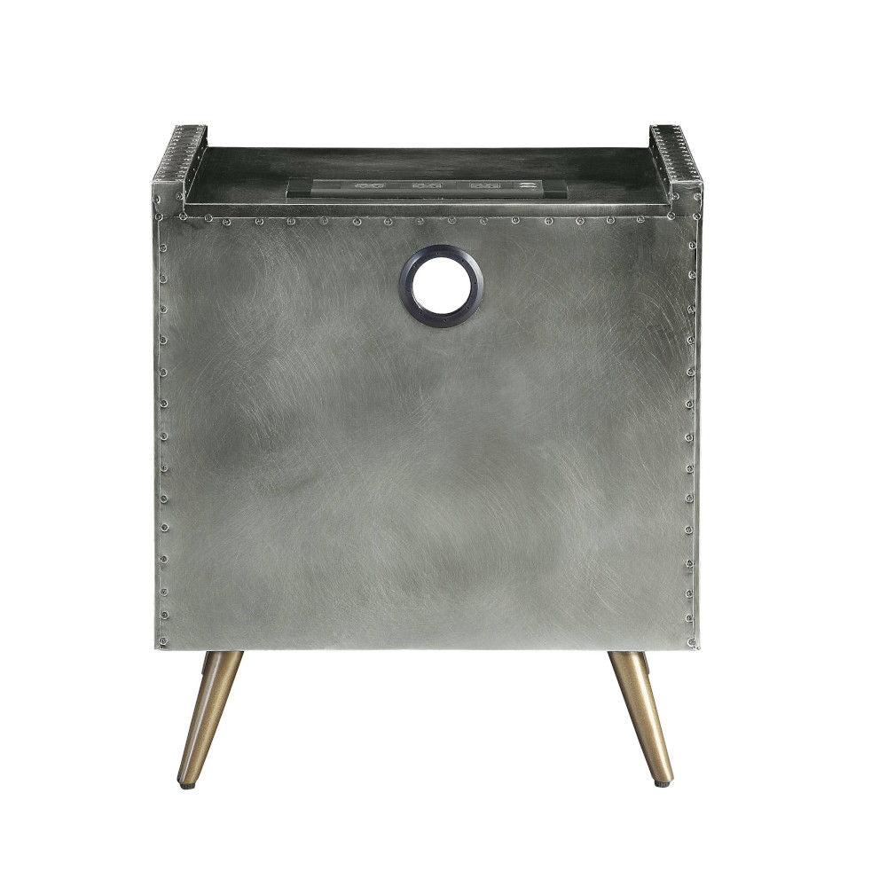 Doris - Nightstand With USB & Electric Lock - Gray Top Grain Leather & Aluminum - Urban Living Furniture (Los Angeles, CA)
