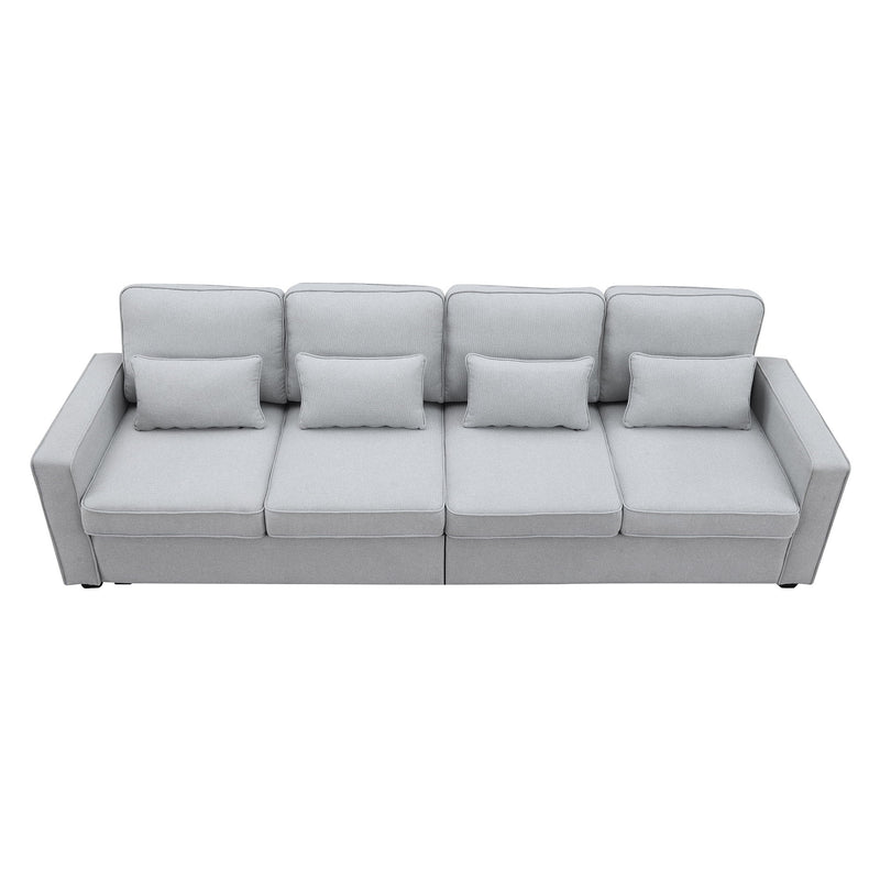 4 Seater Modern Linen Sofa With Armrest Pockets And 4 Pillows, Minimalist Style Couch For Living Room - Urban Living Furniture (Los Angeles, CA)