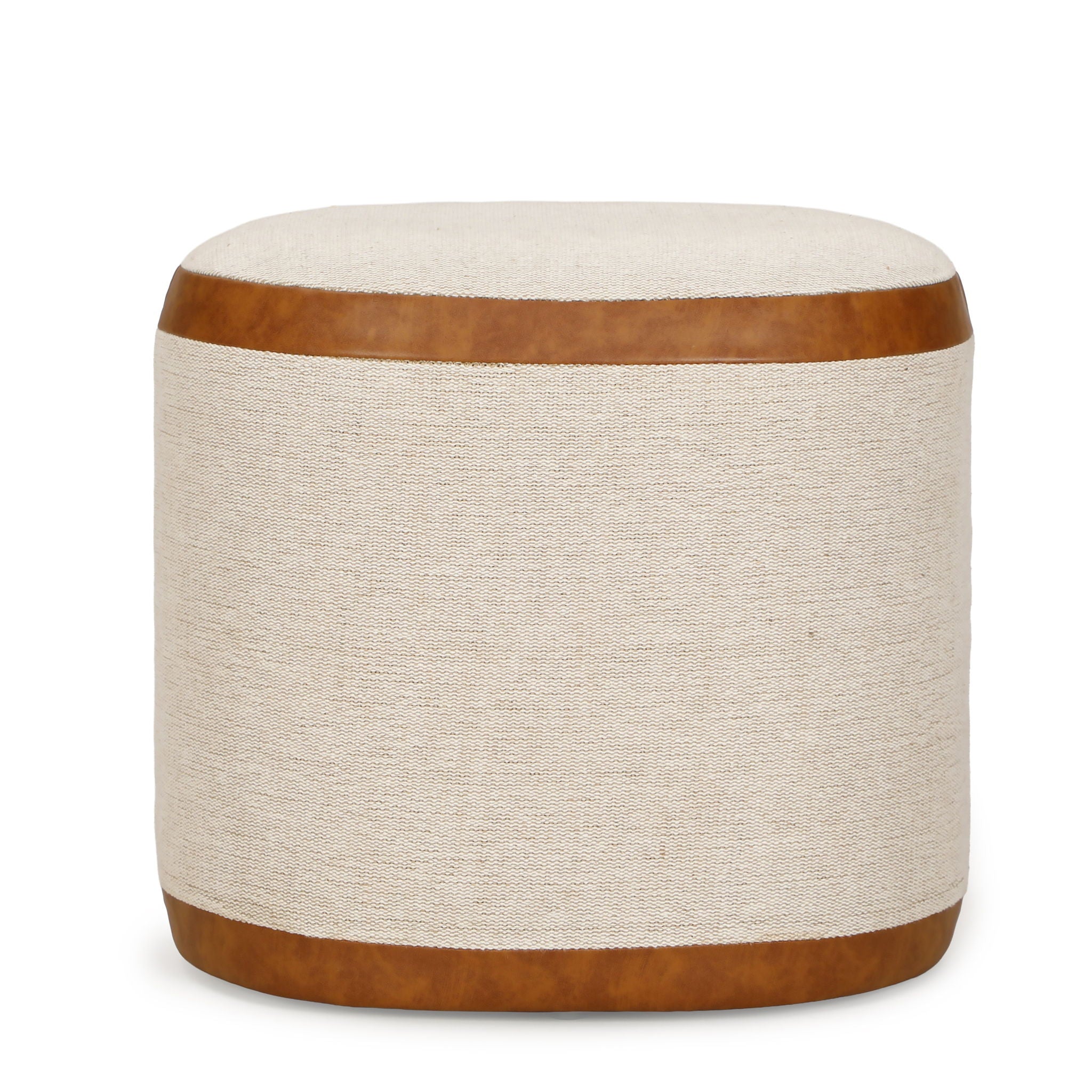Huche - Cotton Jute and Vegan Leather Oval Ottoman - Natural - Urban Living Furniture (Los Angeles, CA)