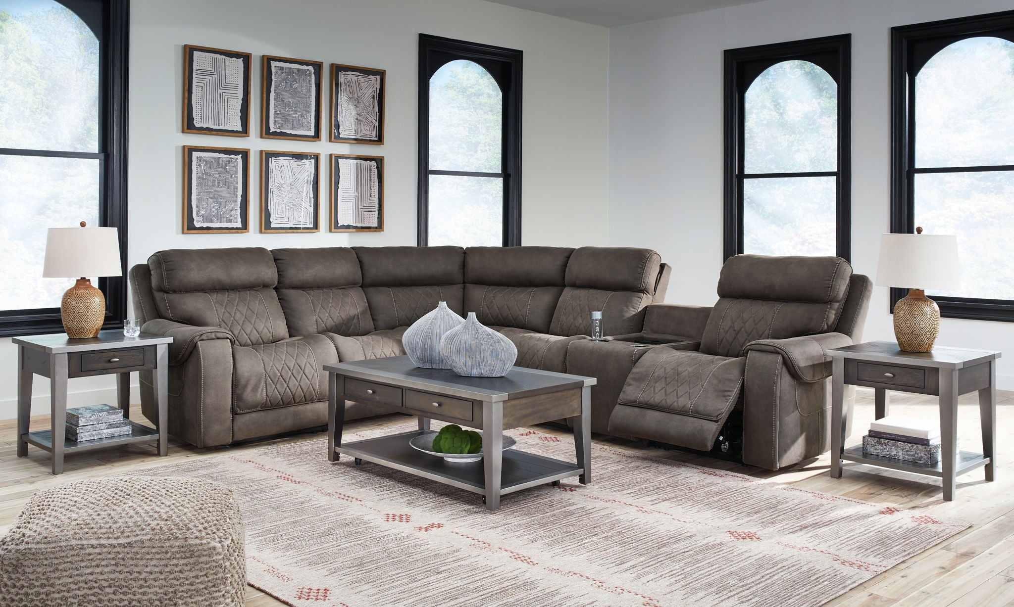 Hoopster - Zero Wall Power Recliner with Console 6 Pc Sectional - Gunmetal - Urban Living Furniture (Los Angeles, CA)