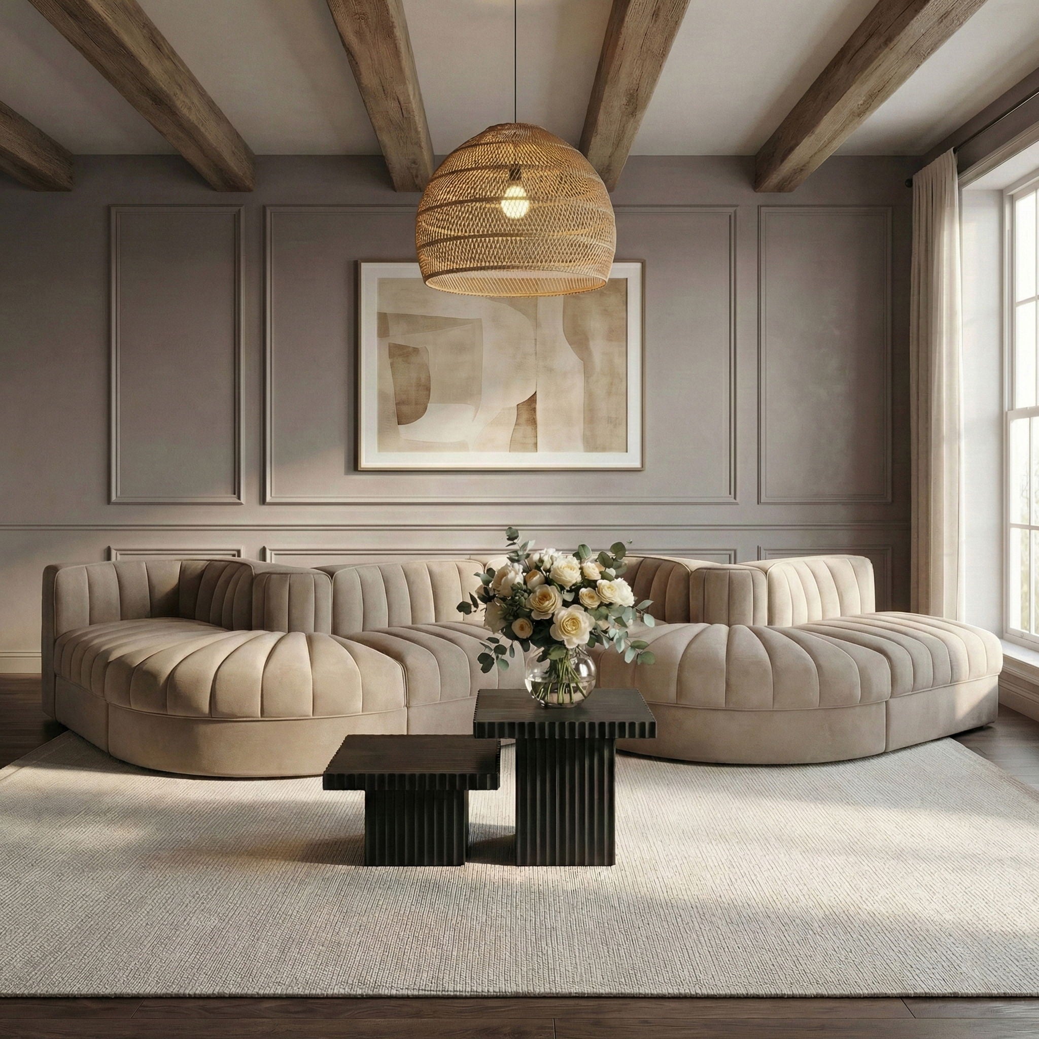 Rummi - Rounded Velvet Performance Fabric Upholstered 6 Piece Modular Sectional - Urban Living Furniture (Los Angeles, CA)
