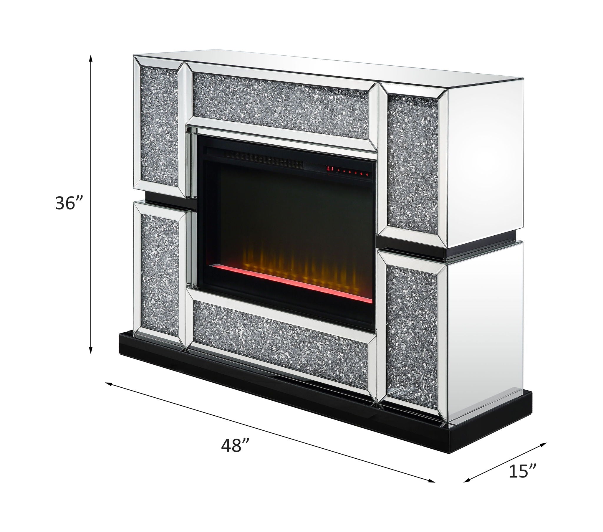 Noralie - 48" X 15" Fireplace - Mirrored & Faux Diamonds - Urban Living Furniture (Los Angeles, CA)