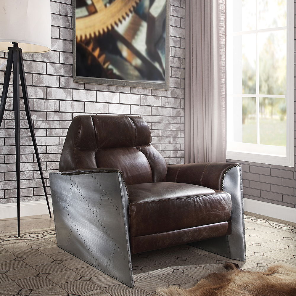 Brancaster - Accent Chair - Espresso Top Grain Leather & Aluminum - Urban Living Furniture (Los Angeles, CA)