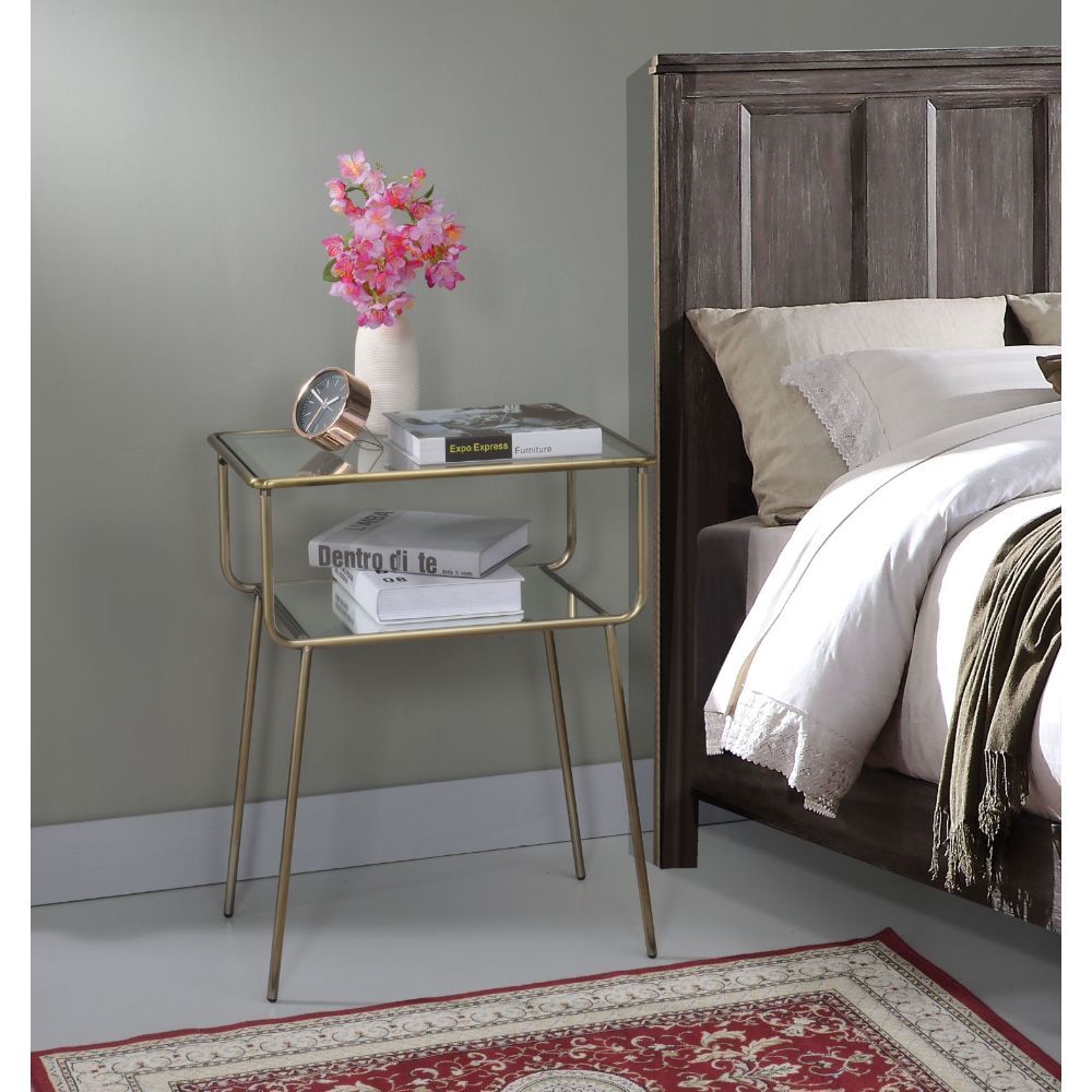 Rhodie - End Table - Antique Gold, Mirror & Clear Glass - Urban Living Furniture (Los Angeles, CA)