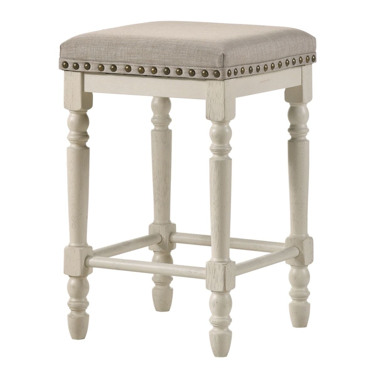 Tasnim - Counter Height Stool (Set of 2) - Tan Fabric & Antique White - Urban Living Furniture (Los Angeles, CA)