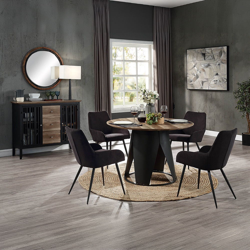 Zudora - Round Dining Table - Antique Oak & Black - Urban Living Furniture (Los Angeles, CA)