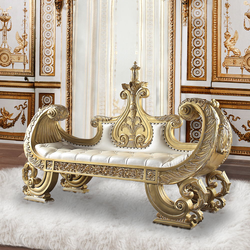 Bernadette - Bench - White PU & Gold Finish - Urban Living Furniture (Los Angeles, CA)