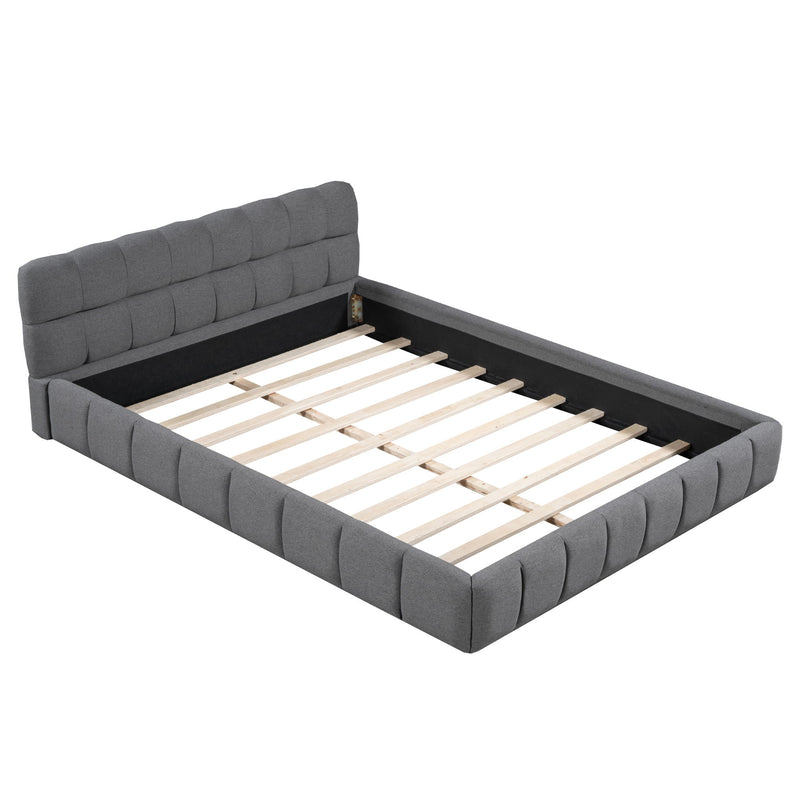 Upholstered Platform Bed With Thick, Grounded Bed With Solid Frame