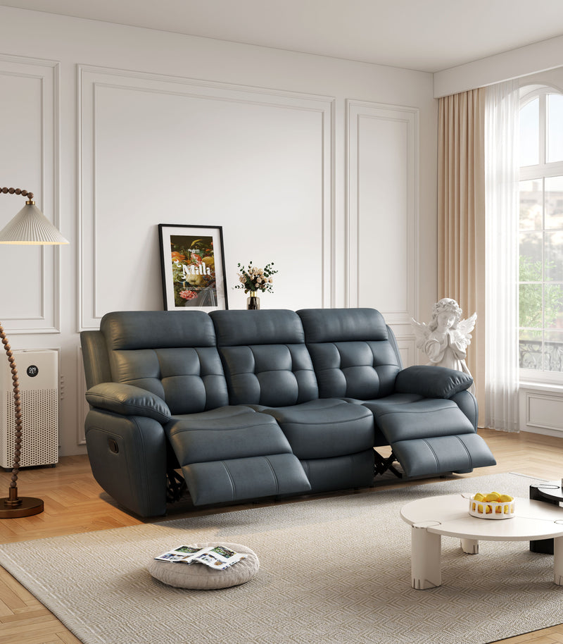 Genuine Leather Non Power Reclining Sofa With Drop Down Table, Stainless Steel Cupholders And Magazine Bag
