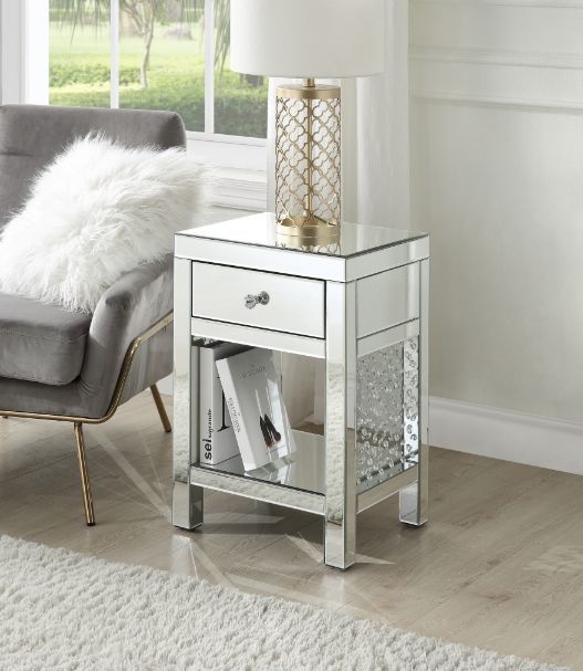 Nysa - 18" X 14" Accent Table - Mirrored & Faux Crystals - Urban Living Furniture (Los Angeles, CA)
