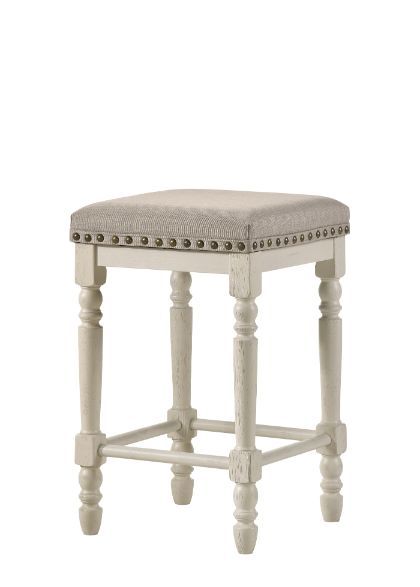 Tasnim - Stool (Set of 2) - Tan Fabric & Antique White Finish - Urban Living Furniture (Los Angeles, CA)