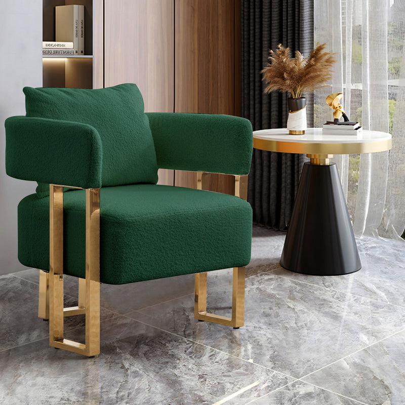 Modern Decorative Chair Teddy Fleece Upholstered And Metal Foot