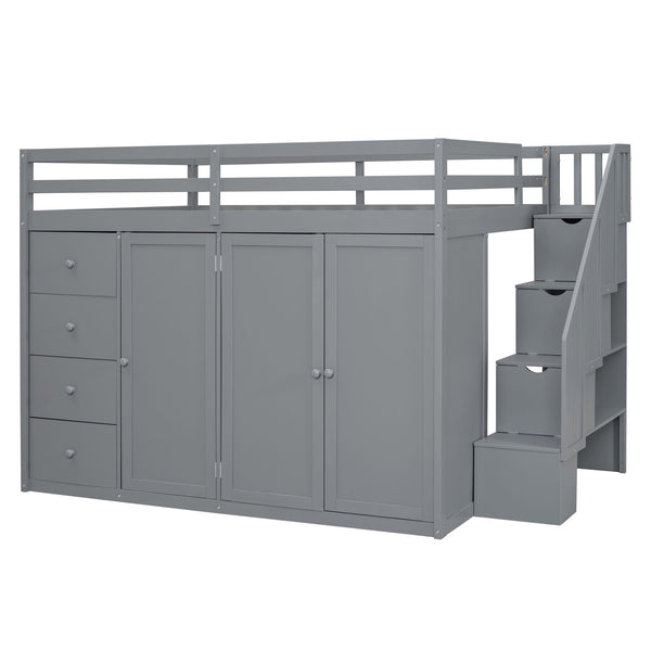 Loft Bed With Built In Wardrobes, Cabinets And Drawers