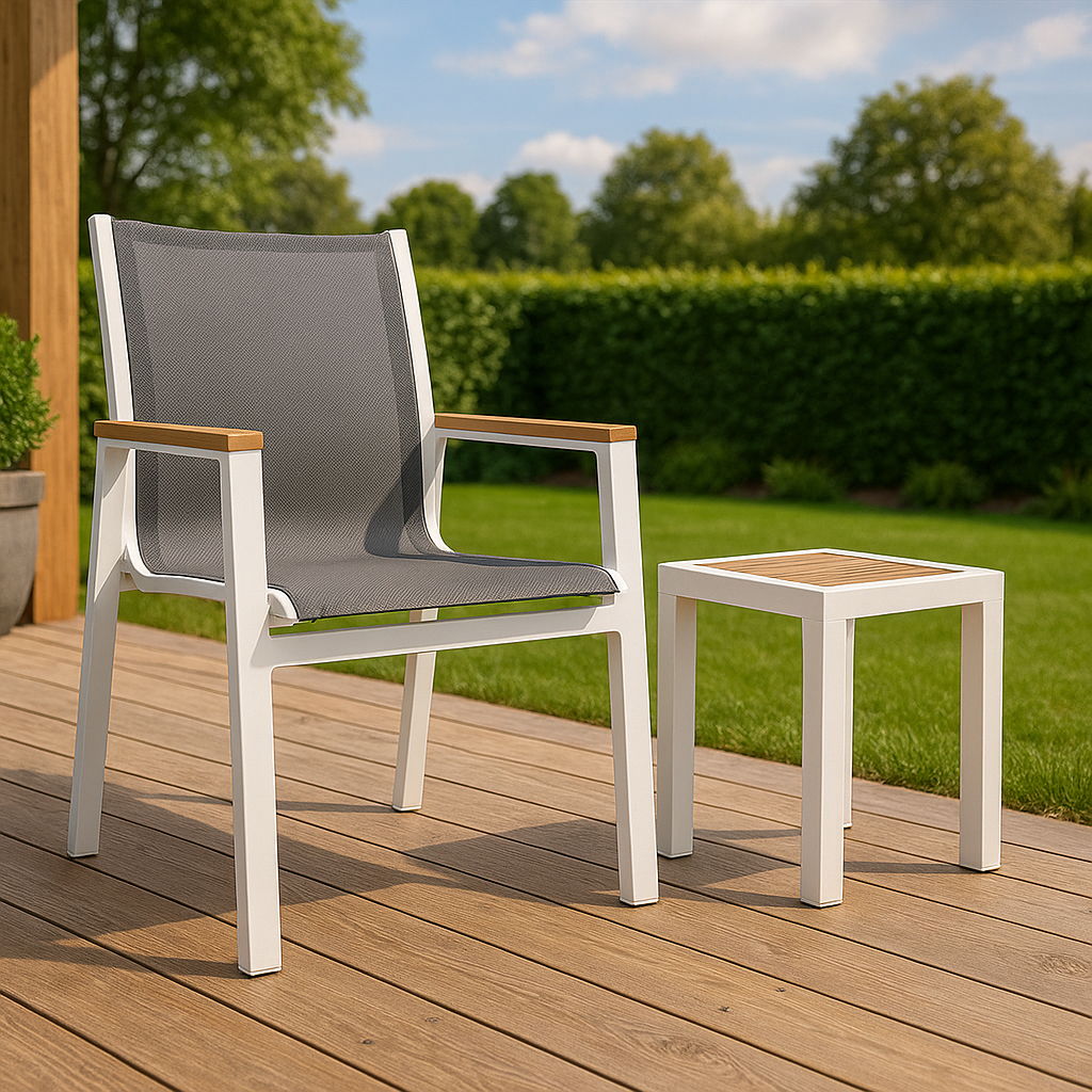 Nizuc - Outdoor Patio Dining Arm Chair With White Frame And Natural Arms (Set of 2) - Urban Living Furniture (Los Angeles, CA)
