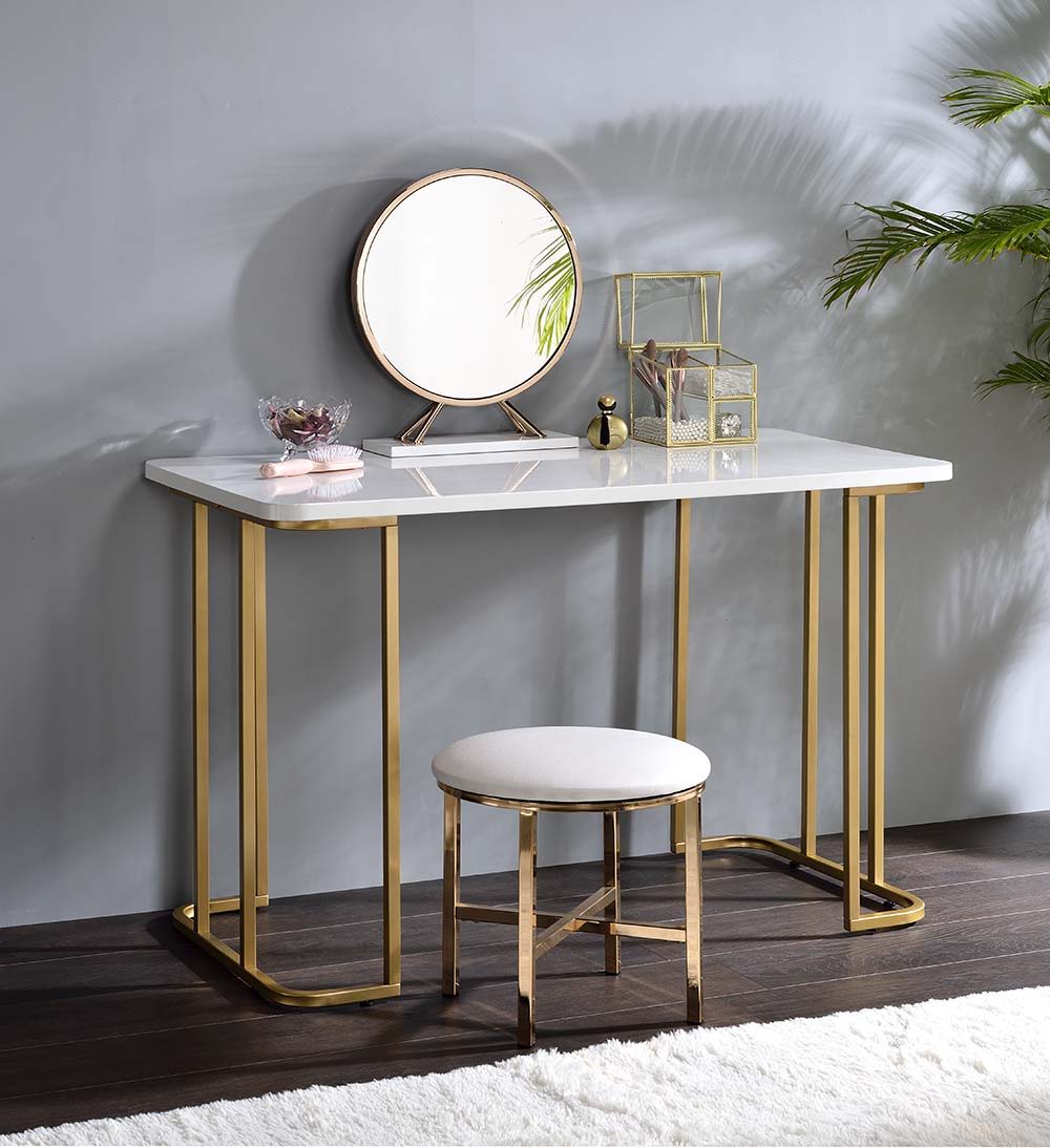 Estie - Vanity Desk - White & Gold Finish - Urban Living Furniture (Los Angeles, CA)