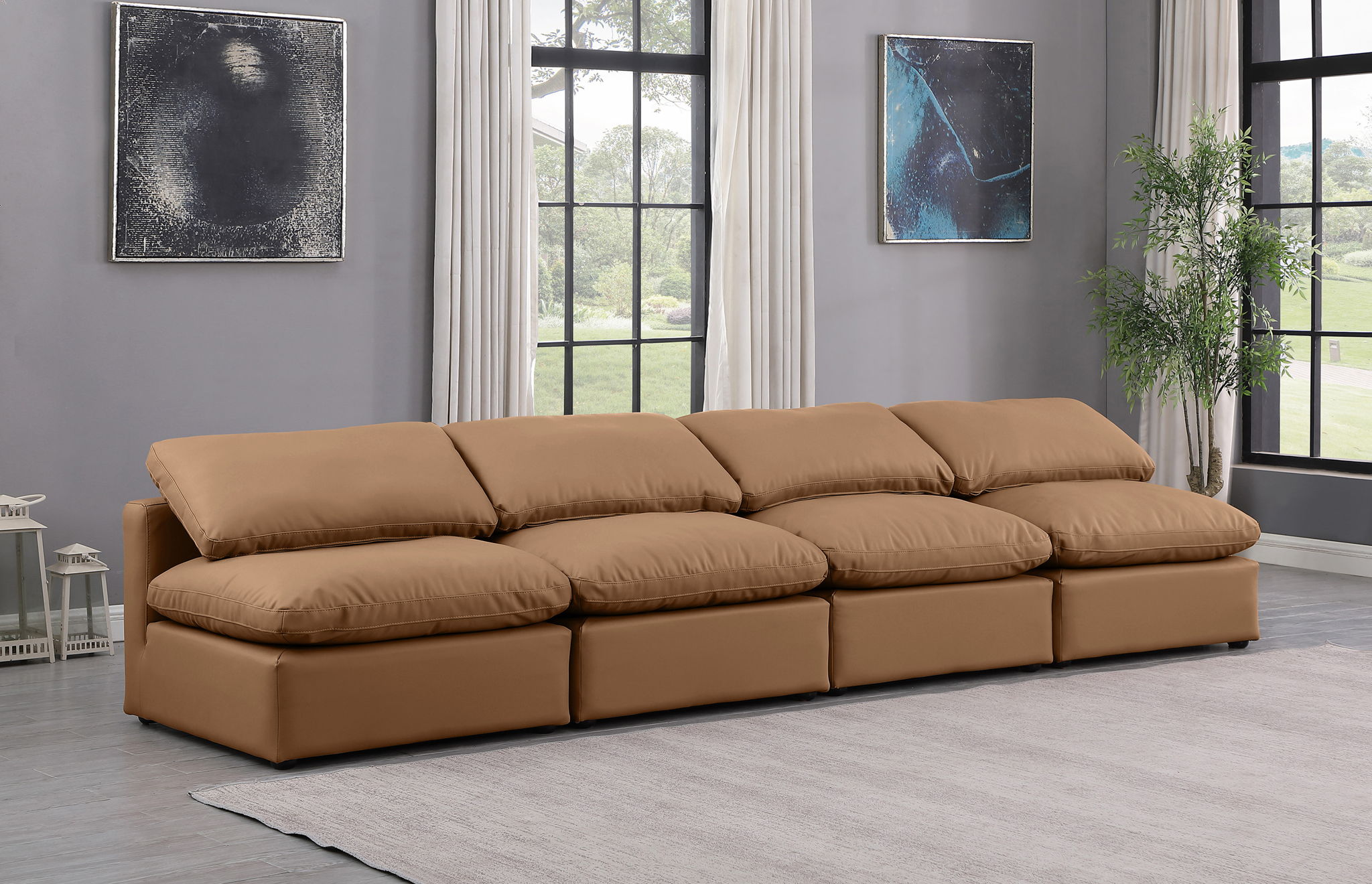 Indulge - Faux Leather 4 Seat Modular Armless Sofa