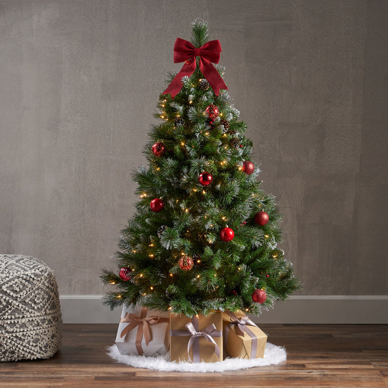 Glitter Bristle Mixed Hinged Tree With Berry And Pine Cones And 200 Cl, 407 Tips - Green