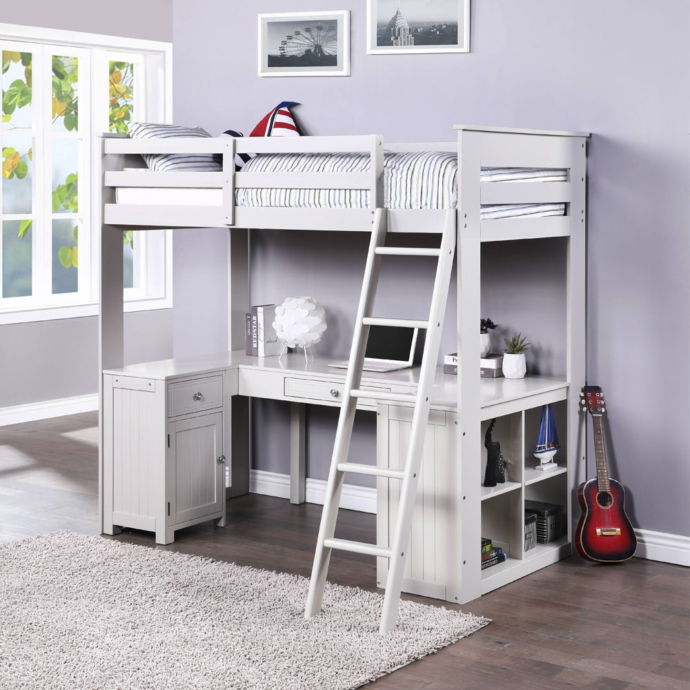Ambar - Twin Loft Bed With Desk & Bookcase & Chest - Light Gray - Urban Living Furniture (Los Angeles, CA)