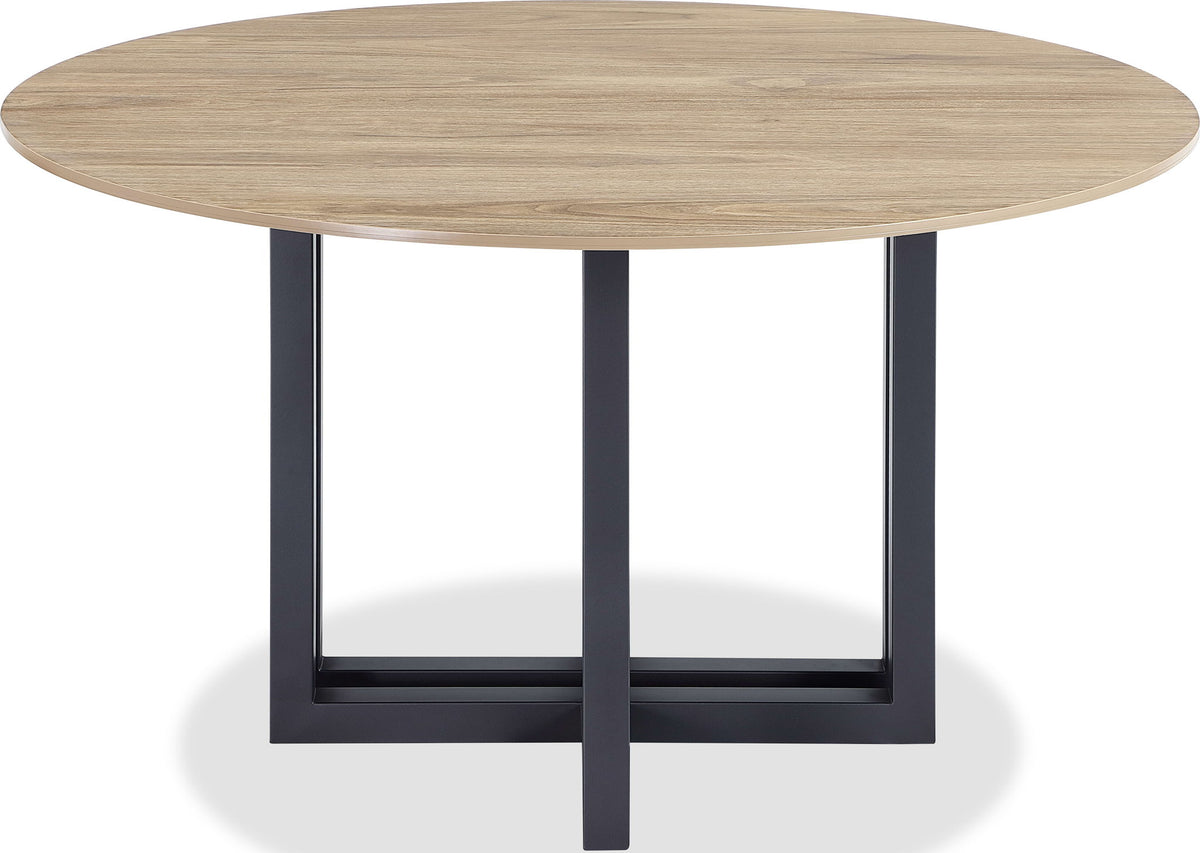Ceo - Wood Pattern Round Sintered Stone Dining Table - Gunmetal And Washed Oak