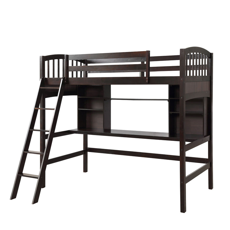 Loft Bed With Storage Shelves, Desk And Ladder