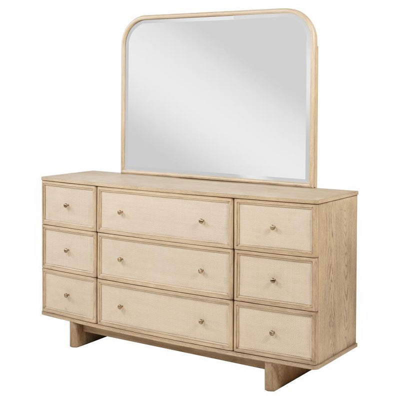 Kailani - 9-Drawer Dresser And Mirror - Beige Oak