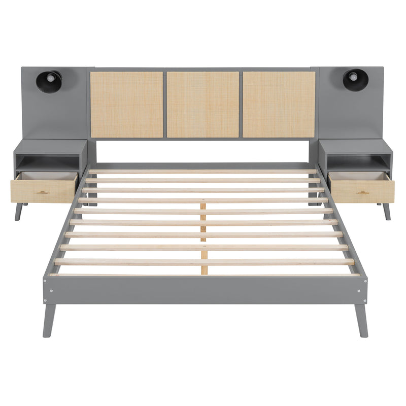 Bed Frame With 2 Nightstands Elegant Design With Lamps