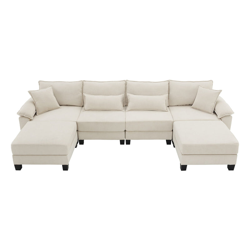 Wide Seat Modular Sectional Bed Sleeper Couch Set With Armrest Pillow 6 Seat, Free Combination Sofa With Ottomans Oversized