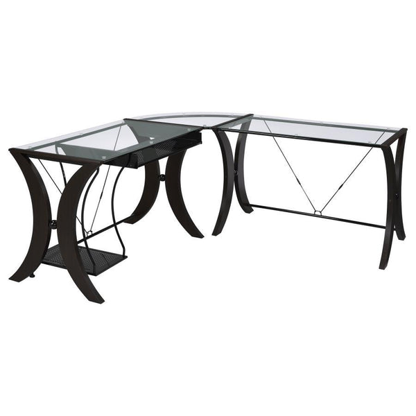 Monterey - Glass Top L-Shape Computer Desk - Cappuccino