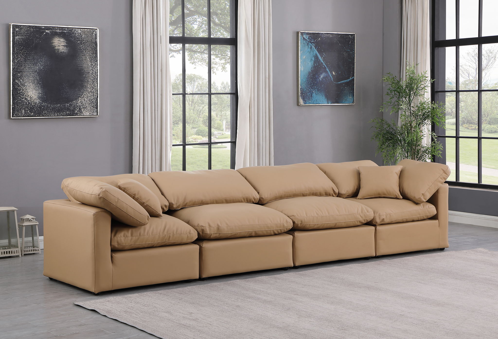 Indulge - Faux Leather 4 Piece Modular Sofa - Tan - Urban Living Furniture (Los Angeles, CA)