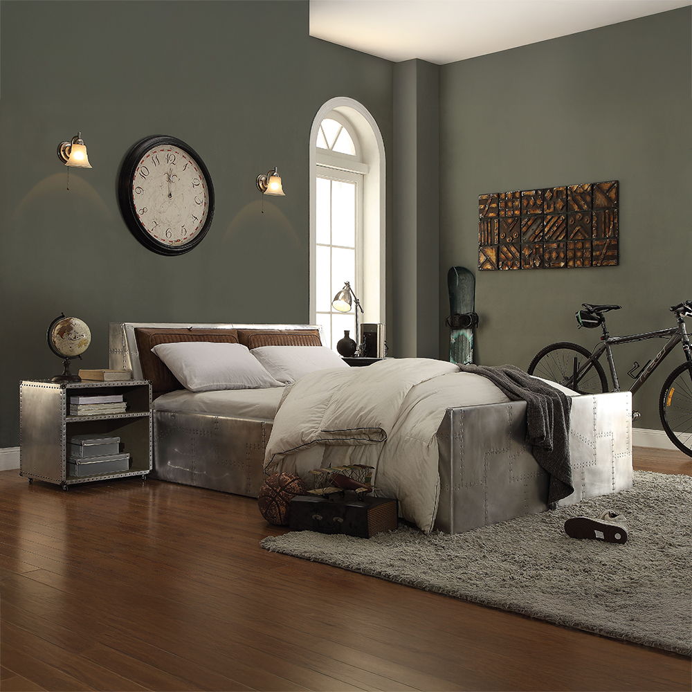 Brancaster - Queen Bed - Retro Brown Top Grain Leather & Aluminum - Urban Living Furniture (Los Angeles, CA)