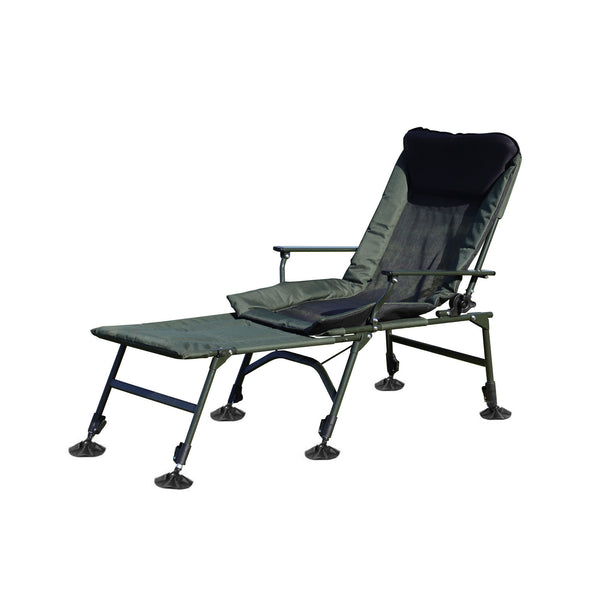 Camping Lounge Chair With Detachable Footrest, Portable Folding Reclining Camping Chair With Adjustable Backrest For Indoor And Outdoor Camping Beach Hiking Fishing - Green / Black